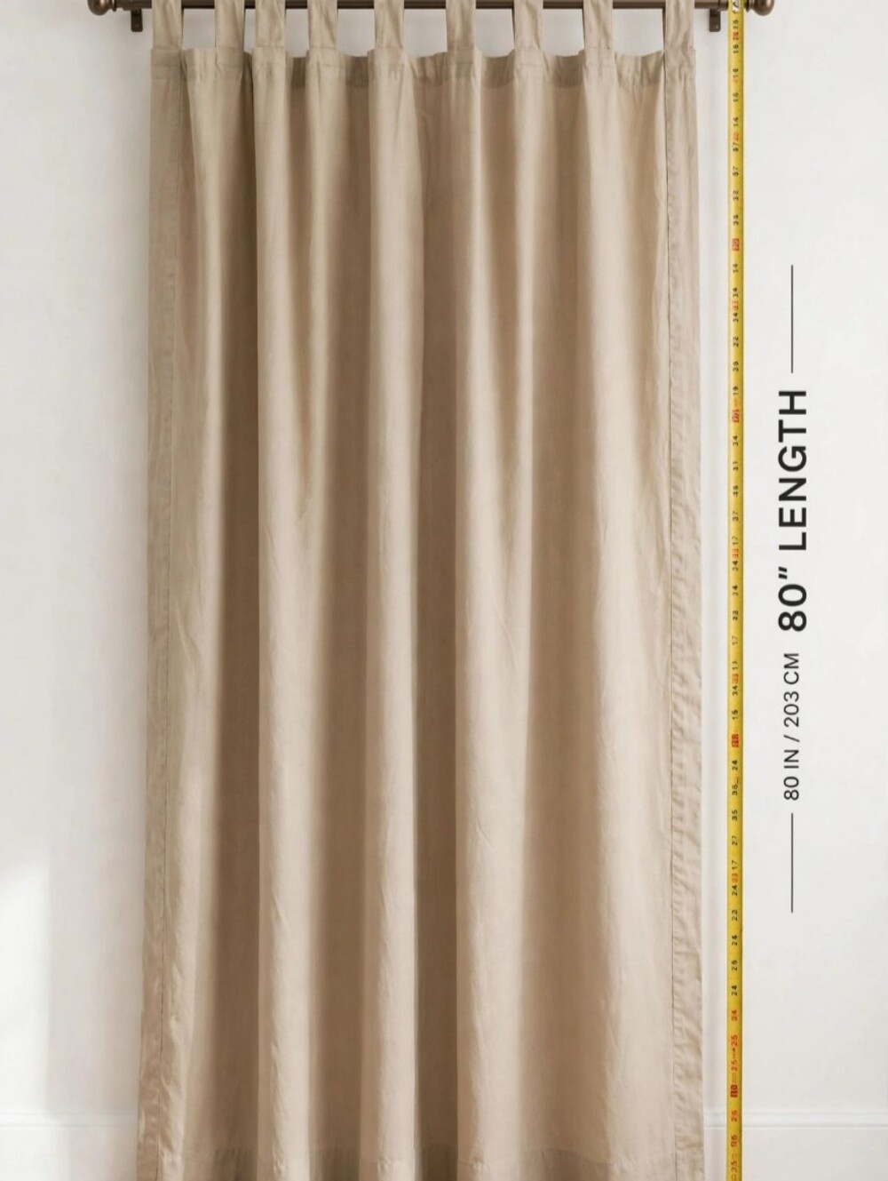 6 Panels Or 3 Pair 100% Cotton Tab Top Curtains 39W x 80L Khaki Beige Excellent